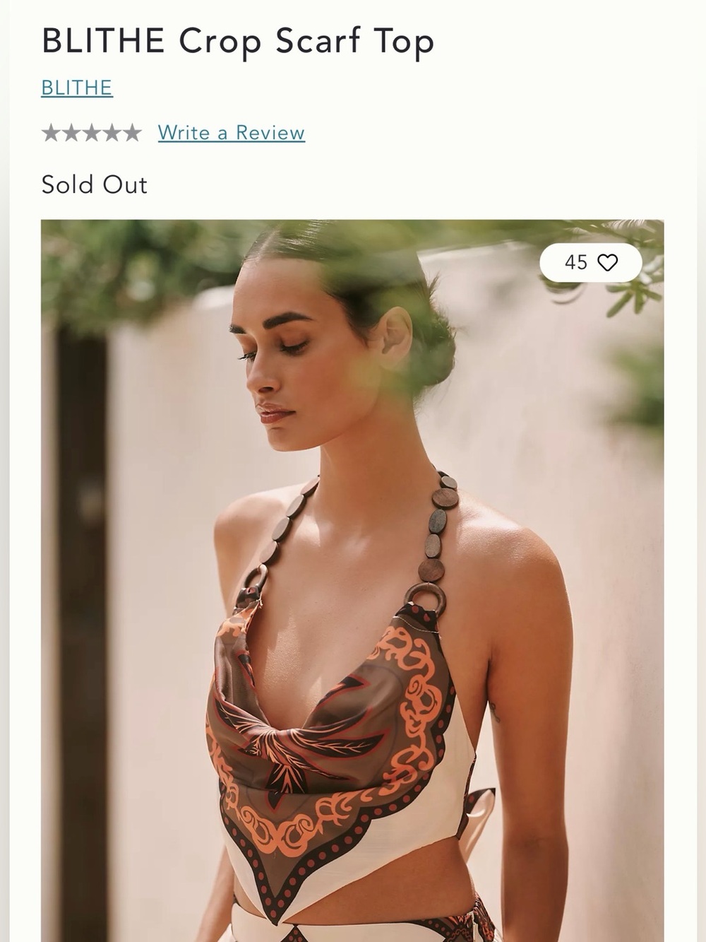 BLITHE Brown & Cream Crop Scarf Top